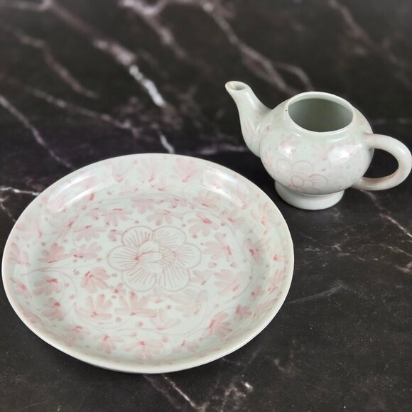 Porcelain Miniature Tea Set White Pink 21 Pieces Display Only Not a Toy - Picture 5 of 12